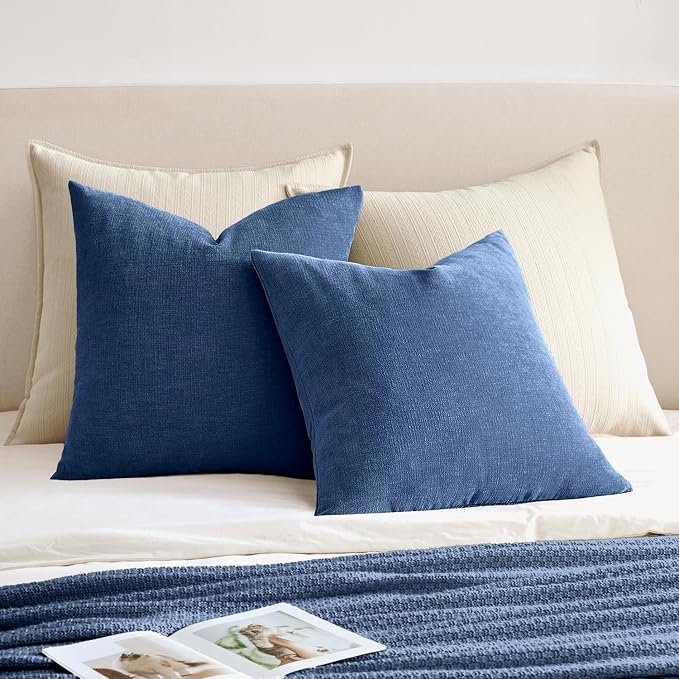 MIULEE Navy Blue Chenille Couch Euro Throw Pillow Covers, 22x22 | Set of 2 - Image 4