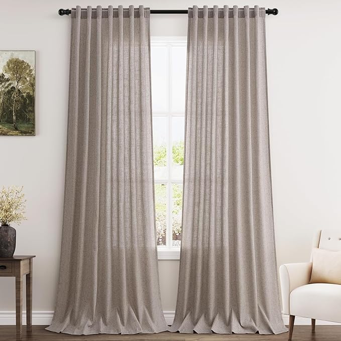 Brownish Grey Linen Curtains for Living Room 105 Inches Long Back Tab Light by Nanspring