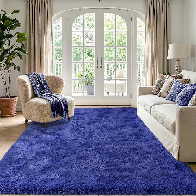 4'x5'3'' Royal Blue Fluffy Soft Area Rug Non-Slip - Image 2