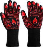 BBQ & Grill Gloves, Oven Gloves, 1472°F Silicone Oven Mitts Heat Resistant Grilling Gloves Fireproof Non-Slip for Barbecue Cooking Baking Smoking, 1-Pair Red（L）