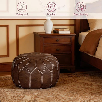 Thgonwid Unstuffed Moroccan Faux Leather Pouf Ottoman - Image 3