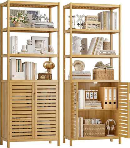 HIFIT 2 Set Tall Shelf Unit Bamboo Storage Cabinet by HIFIT