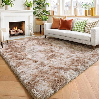 Amdrebio Beige Tan Furry Area Rug 4x6 by Amdrebio