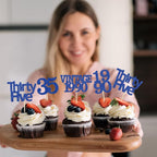 Gyufise 24Pcs Vintage 1990 Cupcake Toppers Glitter Cheers to 35 Fabulous Thirty Five Cupcake Picks 35th Birthday Wedding Anniversary Party Cake Decorations Supplies Deep Blue
