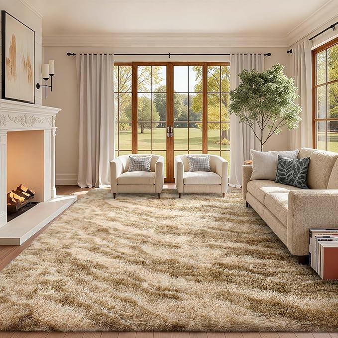 Area Rugs for Living Room, Tie-Dyed 6x9 Feet Soft Fluffy Shagg Plush Rug High - Image 3