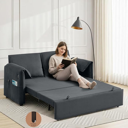63" Velvet Convertible Sleeper Loveseat Sofa Bed, Pull Out Couch Bed - Image 4