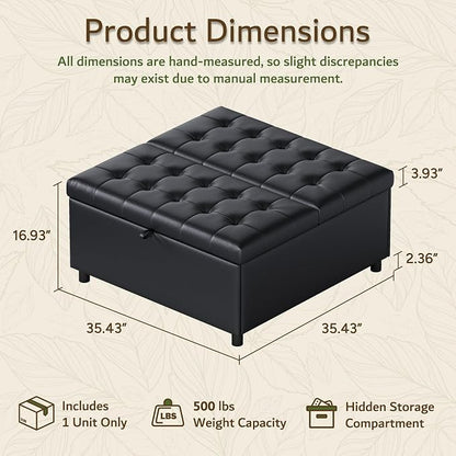 LINLUX Extra Large Leather Storage Ottoman, 35.5 Inch Large Square Lift Top - Image 2