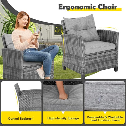 COSTWAY 3-Piece Patio Furniture Set, Outdoor Wicker Rattan Sofa - Image 5