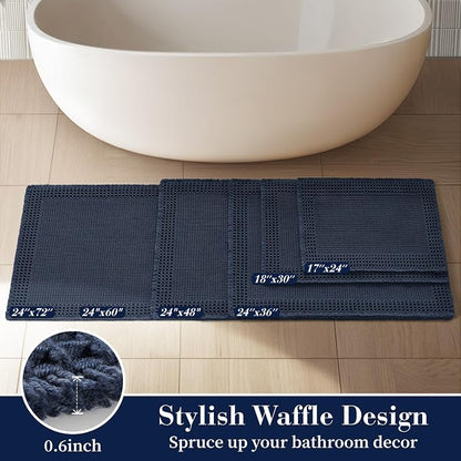 RESARE Waffle Bath Mat for Bathroom, Non Slip Bathroom Rugs 18"x30" Navy | - Image 5