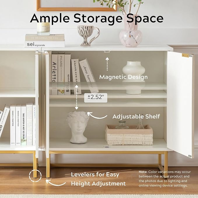EYYTHUNG Fluted Storage Cabinets Set of 3, Sideboard Buffet Cabinet Modern - Image 4