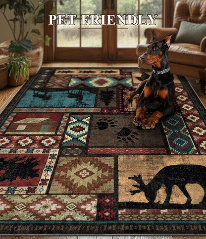 Rustic Cabin Rugs for Living Room 10x14, Wildlife Bear & Deer Area Rug - Image 9