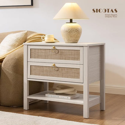 SICOTAS 26.7" Wide Boho Rattan Nightstand, Large Side Table - Image 6