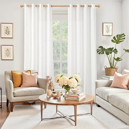 YoungsTex White Linen Light Filtering Curtains 84 Inches Long 2 Panels - Image 2