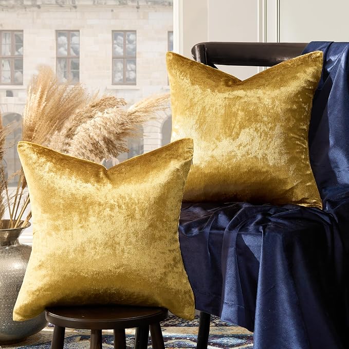 GIGIZAZA Gold Velvet Pillow Covers 26x26 Decorative Pillows Pack of 2 | Throw - Image 2