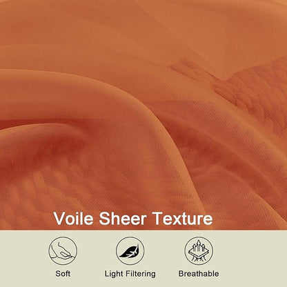 Orange Sheer Curtains for Bedroom Living Room 45 Inch Length 2 Panels, Soft - Image 3