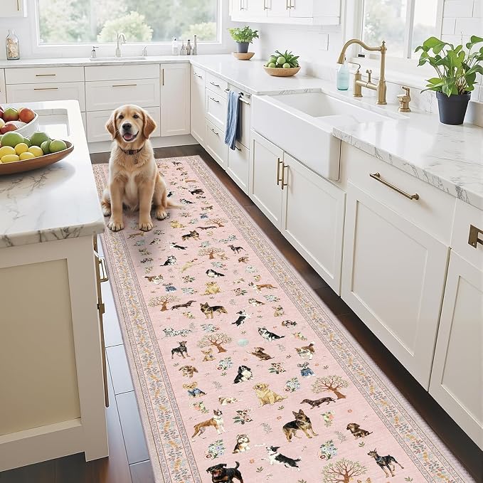 Pink Floral Hallway Runner Rug 2x8 by WelcometoBabovid