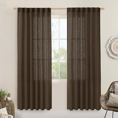 Dark Brown 78 inch Sheer Linen Curtains by LAMIT
