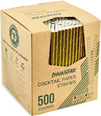 5.75 Inch Disposable Short Gold Paper Straws & Stirrers, Sipping Stir Sticks (500 Counts) - for Cocktail, Short Drinks, Wedding, Party, Bars, Restaurants