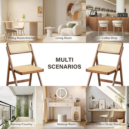 Furlide Rattan Folding Chair, Modern Mid Century Dining Chairs Set of 1 - Image 8