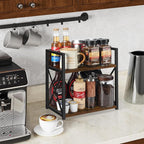 YINMIT Countertop Shelf Organizer,Coffee Bar Accessories,Spice Rack,Coffee Counter Shelf,2 Tier Coffee Organizer Station for Mugs,Cups,Cream,Syrup(Rustic Brown, Medium)