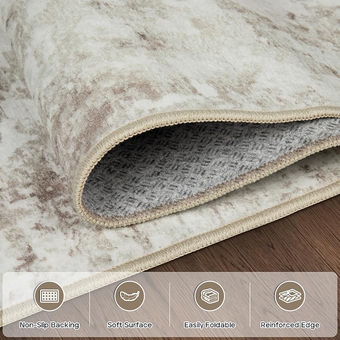 Aelenmu 9x12 Area Rugs for Living Room Bedroom Dining Room Washable Beige | - Image 4
