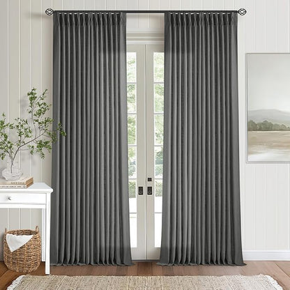 Charcoal Gray Linen Pinch Pleat Semi Sheer 120 Inch Curtains 2 Panels Set | by Twodrapes