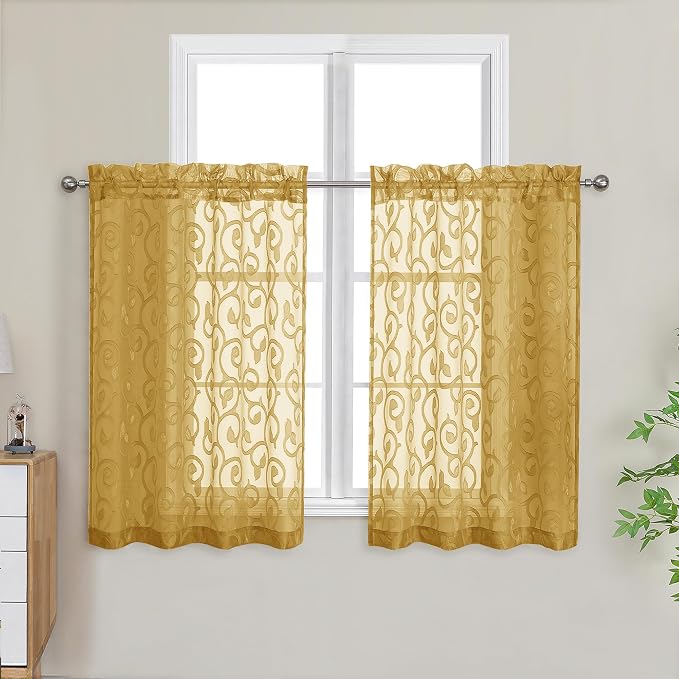 Furman Gold Kitchen Curtains Tiers 36 inch Length, Light Filtering Soft Short by OWENIE