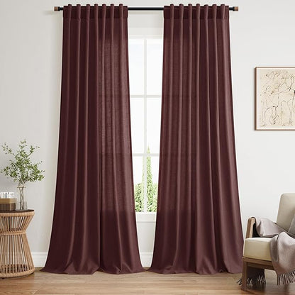 Reddish Brown Linen Blend Light Filtering Back Tab Curtains 96 Inches Long by Nanspring