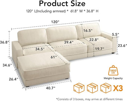 Vipbear 120" Oversized Modular Sectional Sofa, L Shaped Couch Set - Image 2