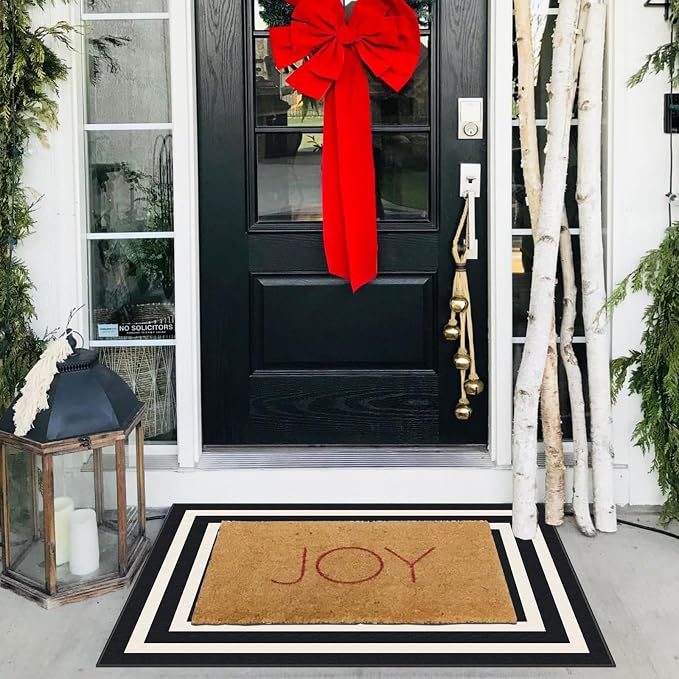 Front Door Mat Indoor Outside Entrance, 2x3 Modern Black White Rug | Non-Slip - Image 9