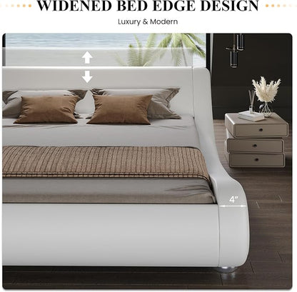 SHA CERLIN Full Size Upholstered Bed Frame, Deluxe Low Profile Sleigh Bed - Image 7