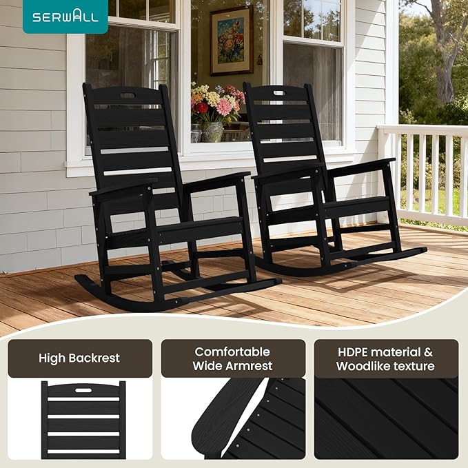 SERWALL Oversized Outdoor Rocking Chair, HDPE Patio Rocking Chair - Image 6