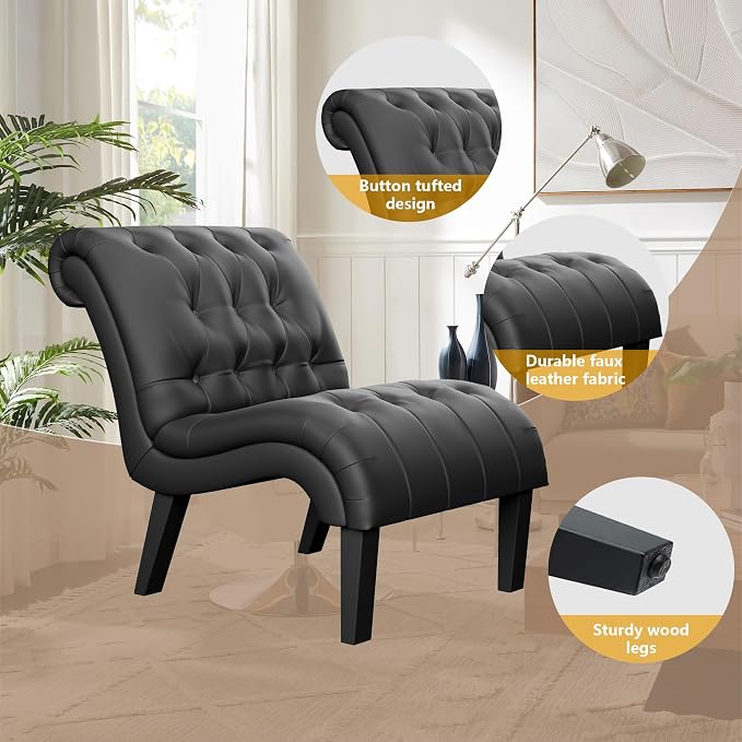 PU Leather Accent Chairs Set of 2 Button Tufted Upholstered Modern Armless - Image 6