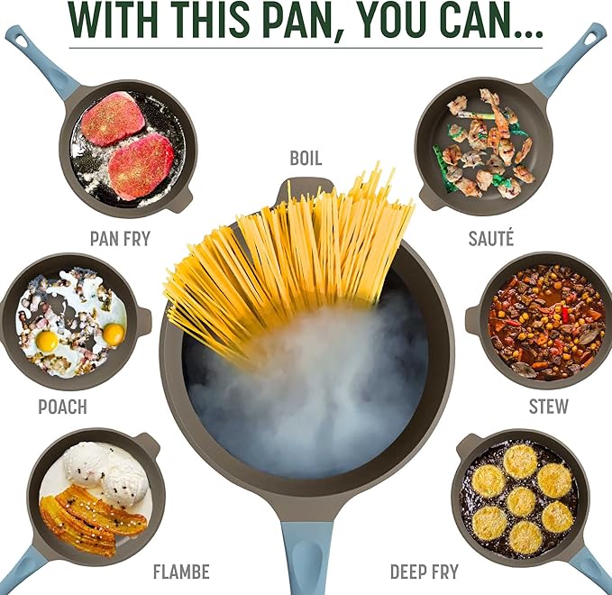 Goodful All-in-One Pan, Multilayer Nonstick, High-Performance Cast Construction, Multipurpose Design Replaces Multiple Pots and Pans, Dishwasher Safe Cookware, 11-Inch, 4.4-Quart Capacity, Blue Mist