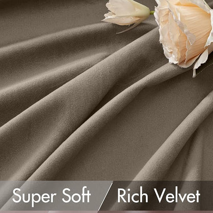 MIULEE Taupe Velvet Curtains 52x108 inches Luxury Blackout Curtains | Thermal - Image 4
