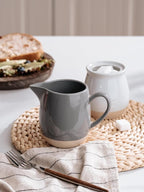 famiware Milkyway 13oz Creamer with Handle, Ceramic Coffee/Milk/Sauce/Serving/Salad Pitcher Jug, Stoneware Maple/Syrup Dispenser, Milk Frother Cup, Microwave and Dishwasher Safe, Dark Gray