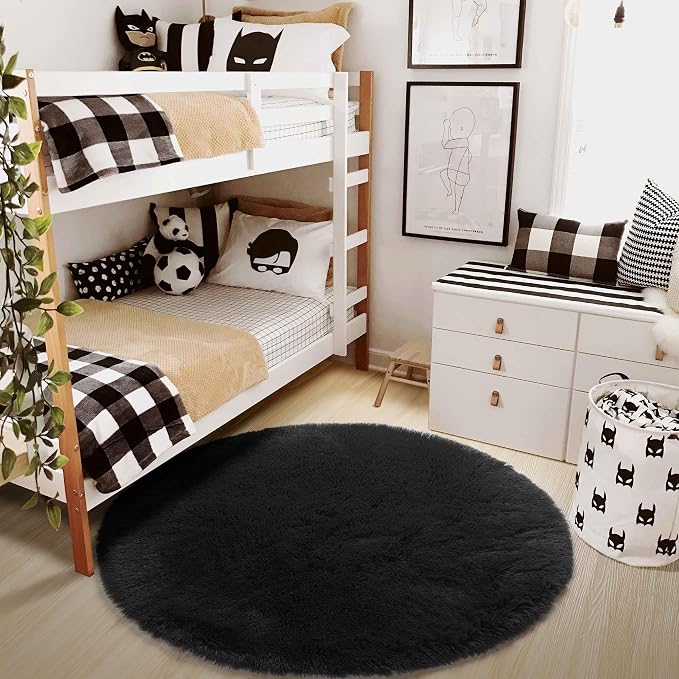 Amdrebio Black Fluffy Big Round Rug 6Ft - Image 7