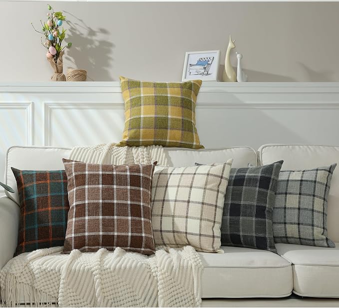 Stellhome Pack of 2 Linen Buffalo Check Throw Pillow Covers, Farmhouse Plaid - Image 6