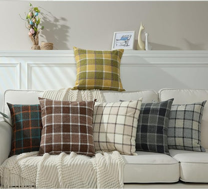 Stellhome Pack of 2 Linen Buffalo Check Throw Pillow Covers, Farmhouse Plaid - Image 6