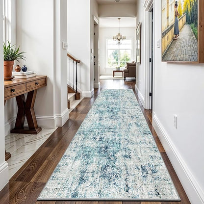 Machine Washable Runner Rugs 3x7 Modern Abstract Rug Ocean Mist | Stain & Spill by WIEVEDENS