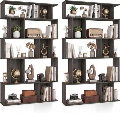 Giantex 5-Tier Bookshelves Set of 2, 10-Cube Geometric Bookcase by Giantex