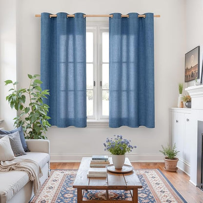 YoungsTex Navy Blue Linen Curtains 45 Inch Length, Short Light Filtering Semi - Image 2