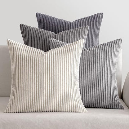 MIULEE Soft Corduroy Decorative Throw Pillow Covers Neutral Grey 18x18 | Set of by MIULEE