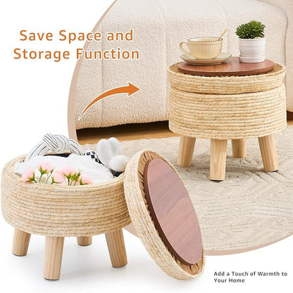 Cpintltr Storage Ottoman Poufs Handwoven Footstool Natural Seagrass Round - Image 6