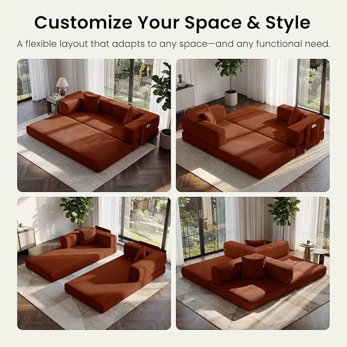 78.8" Convertible Futon Sofa Bed, Corduroy Futon Couch - Image 3