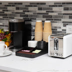 Mind Reader Cup and Condiment Station, Countertop Organizer, Coffee Bar, Kitchen, Stirrers, 7.25"L x 15.5"W x 5.25"H, Black