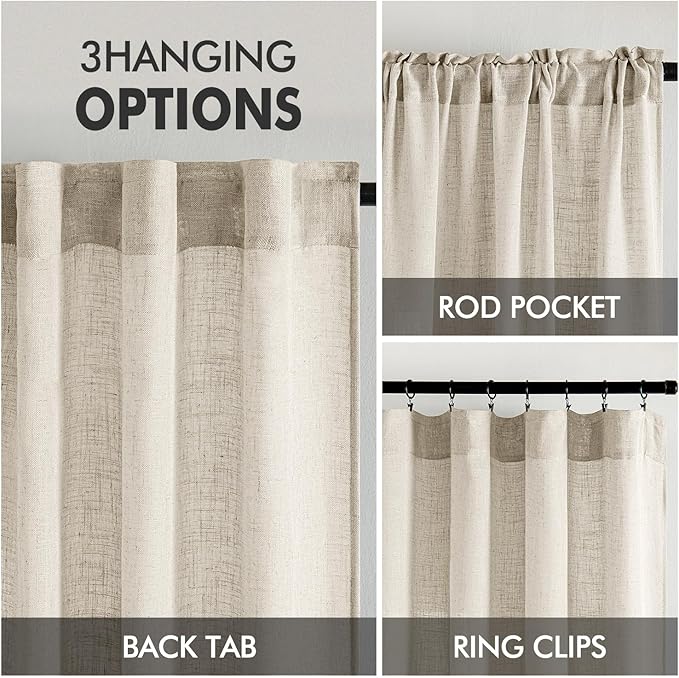 MIULEE Cream Linen Curtains 52x84 Inch 2 Panels - Image 3