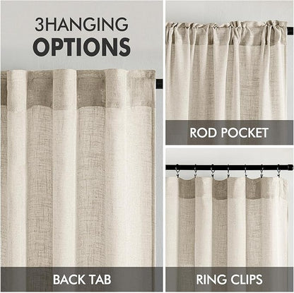 MIULEE Cream Linen Curtains 52x84 Inch 2 Panels - Image 3