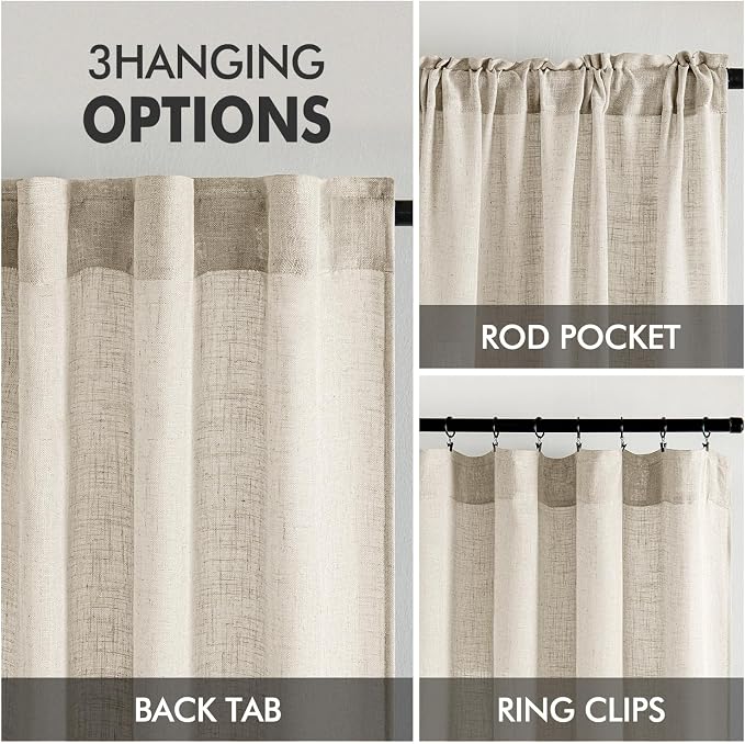 MIULEE Cream Linen Curtains 52x90 Inch Long - Image 3