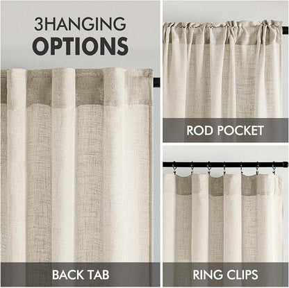 MIULEE Cream Linen Curtains 52x90 Inch Long - Image 3